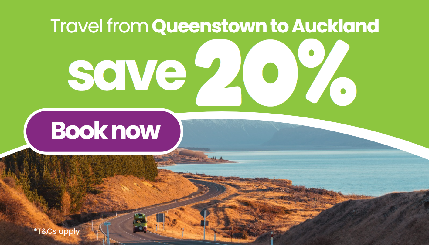 Travel from Queenstown to Auckland and save 20% off your JUCY campervan booking!