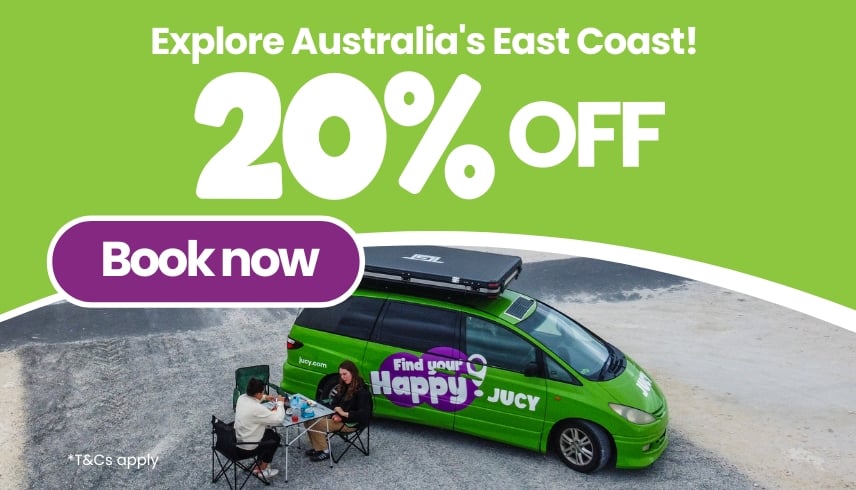 Take your East Coast adventure to the next level with 20% off your JUCY Campervan