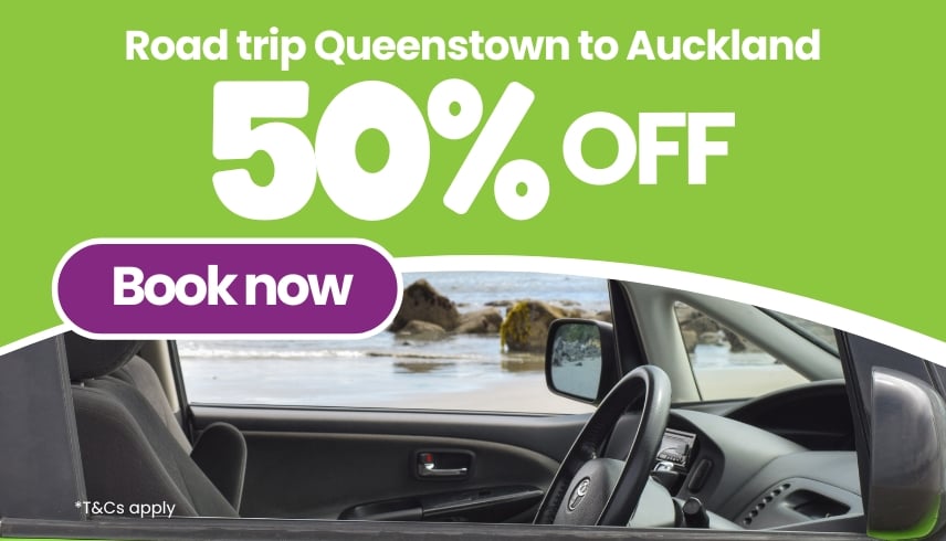 Travel from Queenstown to Auckland and save 50% off your JUCY campervan booking!